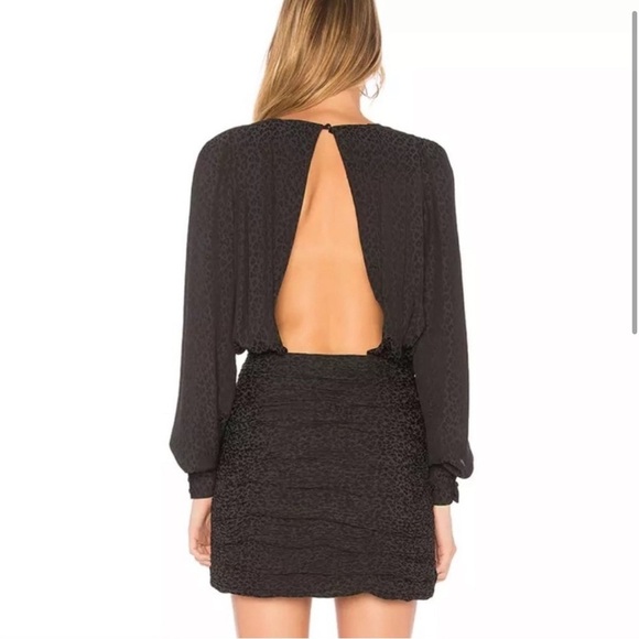 Free People x Revolve Let's Dance Mini Dress Black Leopard Print Long Sleeve 4 - Picture 2 of 7